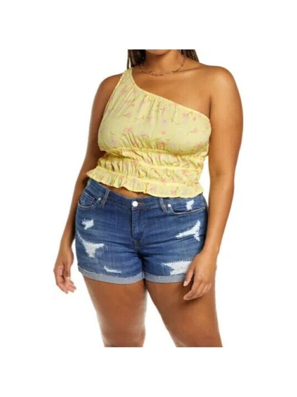 𝅺BP Womens Yellow Floral One Shoulder Bnwot Crop Top "Sophie" Nordstrom